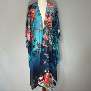Soft Surroundings Sheer Kimono Size S M Blue Red Pink Sexy Soft & Flowy